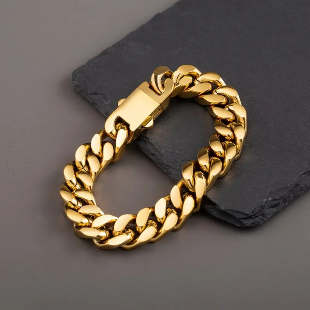 18k Gold Plated Unisex Cuban 13mm Wide Link Bracelet.. 7 48" Long